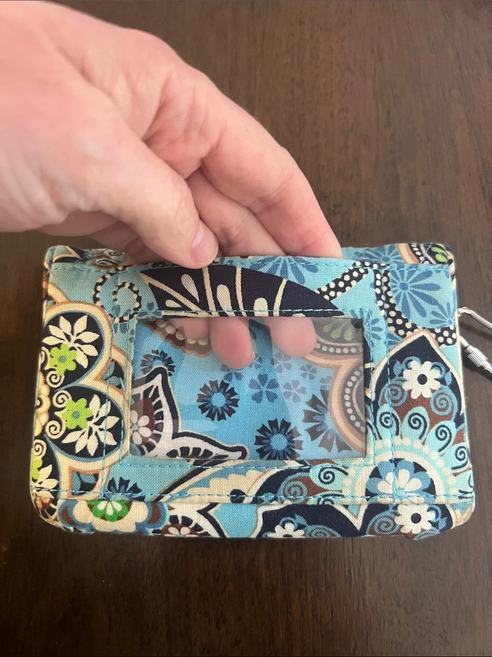 Vera Bradley Blue Floral Quilted ID Wallet with Lanyard Clip